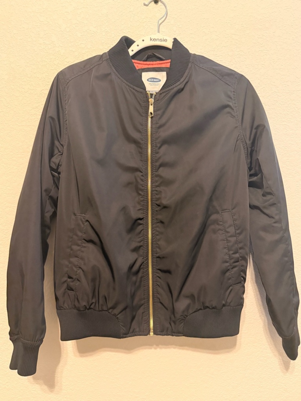 Old Navy Black Bomber Jacket with Gold Zipper Trim